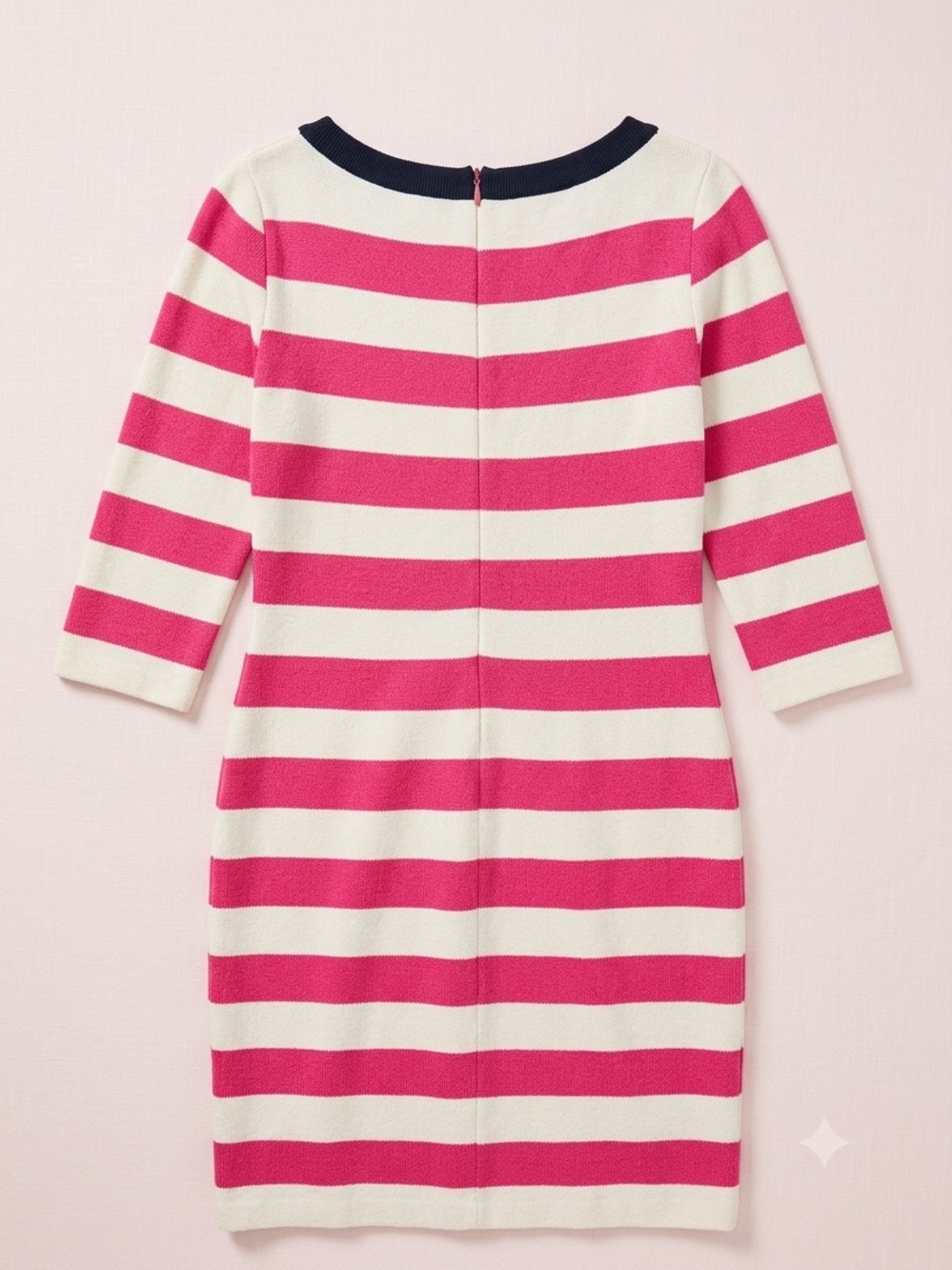 St. John Sheath Dress Womens 10 Pink Cream Striped 3/4 Sleeve Wool Knit - Picture 7 of 7